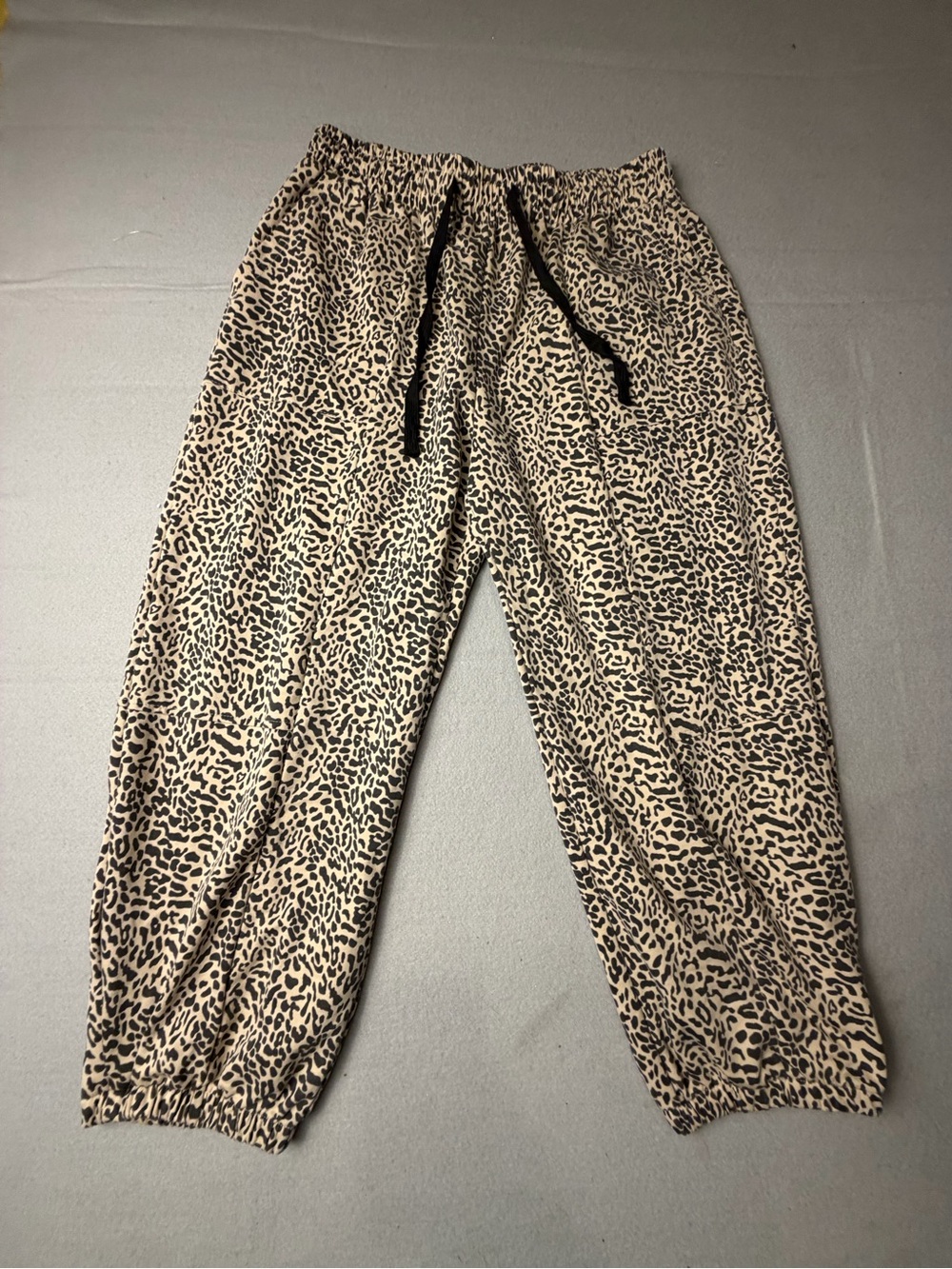 Women's Beige Leopard Print Joggers with Drawstring L